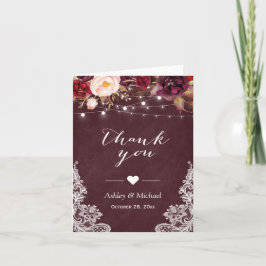 Burgundy Red Lace Floral String Lights Thank You Bedankkaart