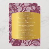 Burgundy Red Lace Gold Wedding Royal Uitnodiging (Voorkant / Achterkant)