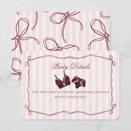 Burgundy Red Lace Lingerie Shower Details Informatiekaartje (Voorkant / Achterkant)