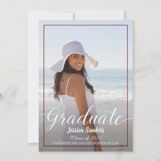 Burgundy Red Law School Graduparty Foto Kaart (Achterkant)