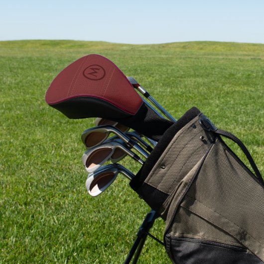 Burgundy Red Leather Image Print Custom Monogram Golfheadcover (Insitu)