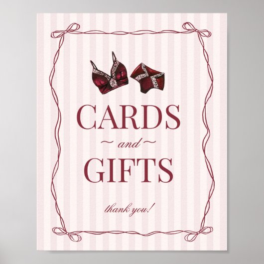 Burgundy Red Lingerie Bachelorette Cards & Gifts Poster (Voorkant)