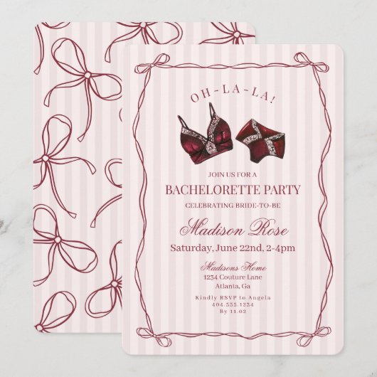Burgundy Red Lingerie Lace Bachelorette Party Kaart (Voorkant / Achterkant)