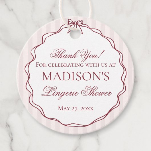 Burgundy Red Lingerie Shower Bachelorette Party Bedankjes Labels (Voorkant)