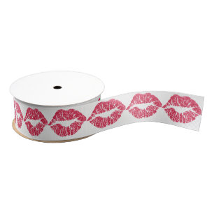 Burgundy Red Lips Kiss White Makeup Beauty Glitter Grosgrain Lint