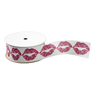 Burgundy Red Lips Kiss White Metallic Favor Gift Grosgrain Lint