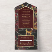 Burgundy Red Marble Faux Gold Foil Weddenschap All In One Uitnodiging (Binnen)