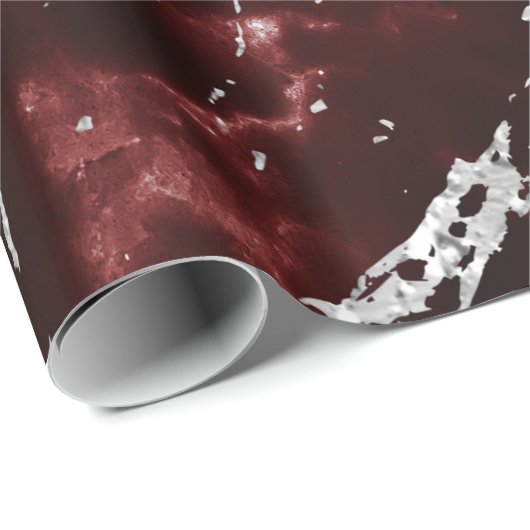 Burgundy Red Marble Silver Gray Stroke Stone Cadeaupapier (Rol Hoek)