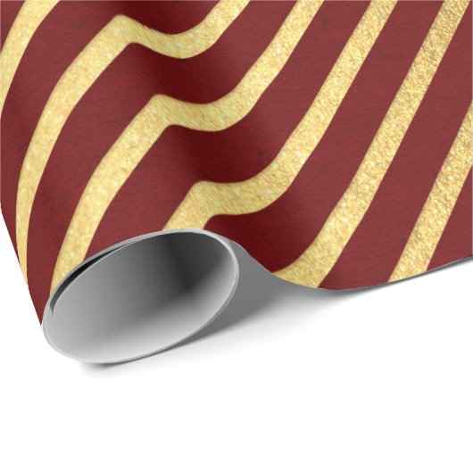 Burgundy Red Maroon Gold Stripes Lux Cadeaupapier (Rol Hoek)
