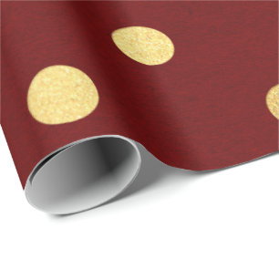Burgundy Red Maroon Golden Big Polka Dots Cadeaupapier