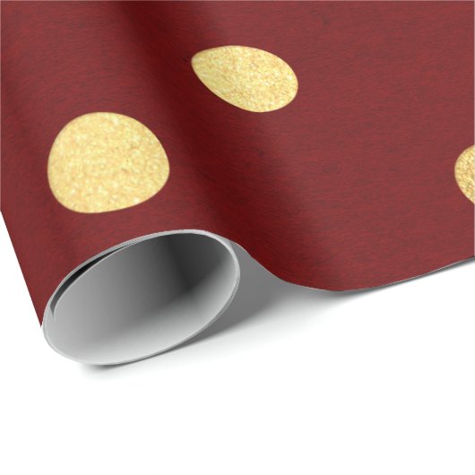 Burgundy Red Maroon Golden Big Polka Dots Cadeaupapier (Rol Hoek)