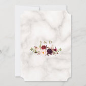 Burgundy Red Marsala Floral Gold Marble Wedding Kaart (Achterkant)