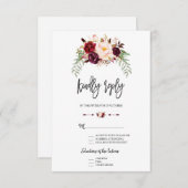 Burgundy Red Marsala Floral Hand Lettering RSVP (Voorkant / Achterkant)