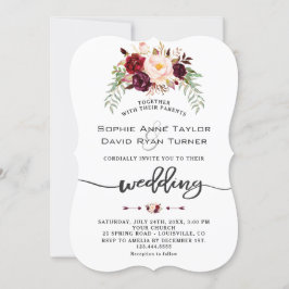 Burgundy Red Marsala Floral Handwriting Weddenscha Kaart