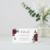 Burgundy Red Marsala Floral Modern Wedding Details Informatiekaartje (Staand voorkant)