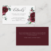 Burgundy Red Marsala Floral Modern Wedding Details Informatiekaartje (Voorkant / Achterkant)