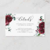 Burgundy Red Marsala Floral Modern Wedding Details Informatiekaartje (Voorkant)