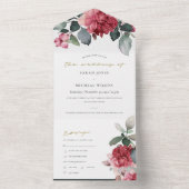 BURGUNDY RED MARSALA GREEN WATERVERF FLORAL PEONY ALL IN ONE UITNODIGING (Binnen)