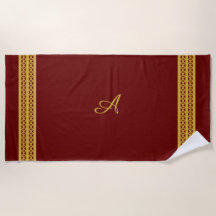 Burgundy Red met Gold Monogram & Diamond Pattern