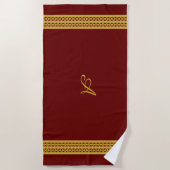 Burgundy Red met Gold Monogram & Diamond Pattern Strandlaken (Voorkant)