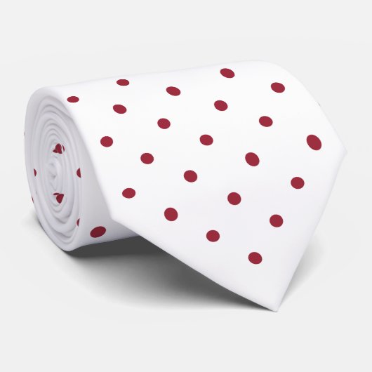 Burgundy Red Mini Polka Dot Pattern on White Stropdas (Opgerold)