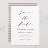 Burgundy Red Minimalist Dainty Script Save The Date (Voorkant / Achterkant)