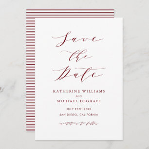 Burgundy Red Minimalist Dainty Script Save The Date