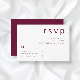 Burgundy Red Minimalist Typography Wedding RSVP Kaartje