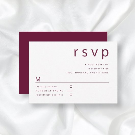 Burgundy Red Minimalist Typography Wedding RSVP Kaartje