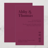 Burgundy Red Modern Minimalist Simple Bold Wedding Kaart (Voorkant / Achterkant)