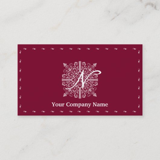 Burgundy Red  Monogram Business Visitekaartje (Voorkant)