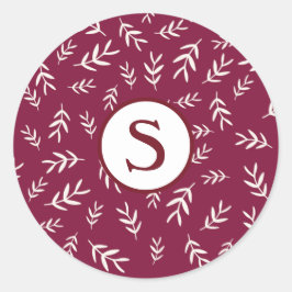 Burgundy Red Monogram Traditional Holiday Ronde Sticker