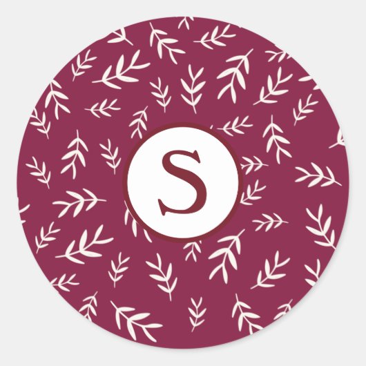 Burgundy Red Monogram Traditional Holiday Ronde Sticker (Voorkant)