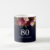 Burgundy Red Navy Blue Floral 80th Birthday Gift Koffiemok (Center)