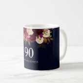 Burgundy Red Navy Blue Floral 90th Birthday Gift Koffiemok (Voorkant rechts)