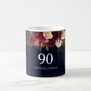 Burgundy Red Navy Blue Floral 90th Birthday Gift Koffiemok