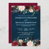 Burgundy Red Navy Blue Floral Boho Kaart (Voorkant / Achterkant)