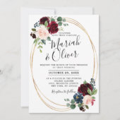 Burgundy Red Navy Blue Floral Geometric Wedding Kaart (Voorkant)