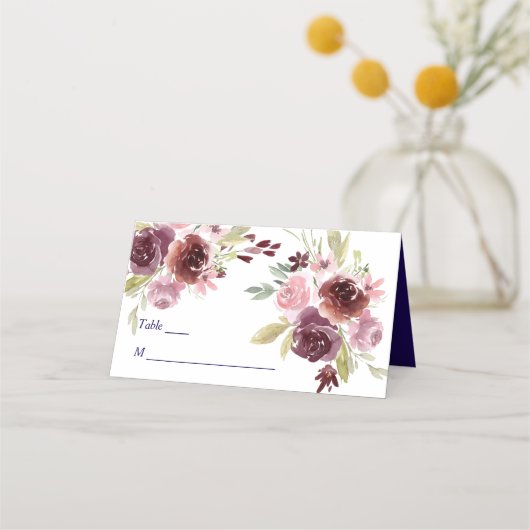 Burgundy Red Navy Blue Floral Wedding Plaatskaartje (Voorkant)