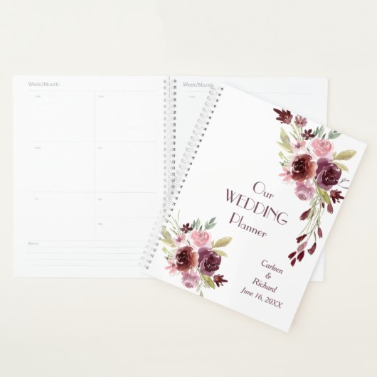 Burgundy Red Navy Blue Floral Wedding Planner (Display)