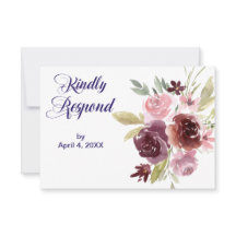Burgundy Red Navy Blue Floral Wedding RSVP