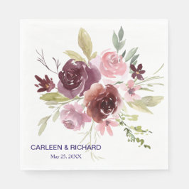 Burgundy Red Navy Blue Floral Wedding Servet