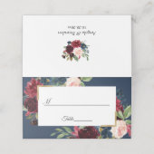 Burgundy Red Navy Blue Floral Wedding Table Plaatskaartje (Buitenkant ongevouwen)
