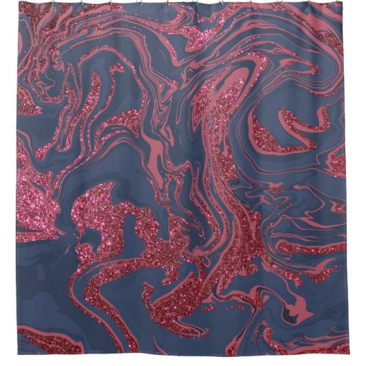 Burgundy Red Navy Blue Glitter Marble Douchegordijn (Voorkant)
