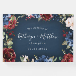 Burgundy Red Navy Blue Gold en Blush Pink Weddensc Gastenboek