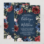 Burgundy Red Navy Blue Gold en Blush Pink Weddensc Kaart (Voorkant / Achterkant)