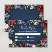 Burgundy Red Navy Blue Gold en Blush Pink Weddensc RSVP Kaartje (Voorkant / Achterkant)