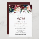 Burgundy Red Navy Blush Floral 60th Birthday Party Kaart<br><div class="desc">Burgundy Red Navy Blush Floral 60th Birthday Party Invitation more elegant floral design in onze winkel! Zie bijbehorend collectie in onze winkel</div>