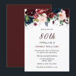 Burgundy Red Navy Blush Floral 80th Birthday Party Kaart<br><div class="desc">Burgundy Red Navy Blush Floral 80th Birthday Party Invitation more elegant floral design in onze winkel! Zie bijbehorend collectie in onze winkel</div>
