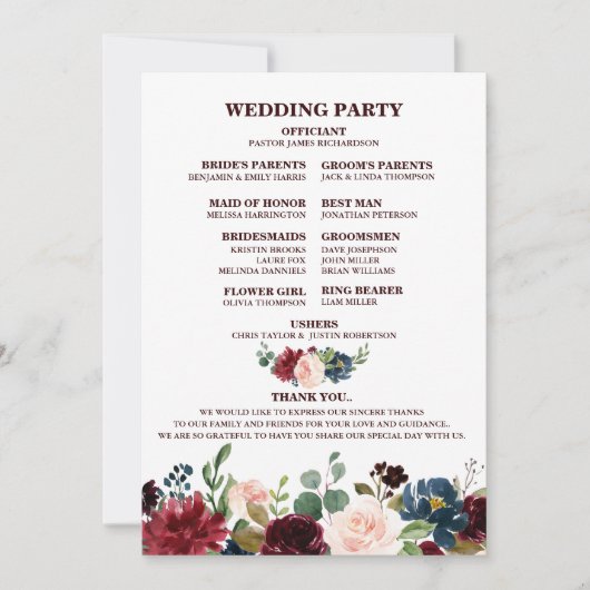 Burgundy Red Navy Floral Boho Fan Back Kaart (Voorkant)